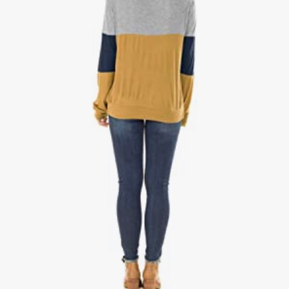 Women's Color Block Long Sleeves Tunic Cutout Tops - Picture 2 of 4